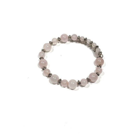 Rose Quartz Bracelet Beaded Memory Wire - Picture 1 of 6